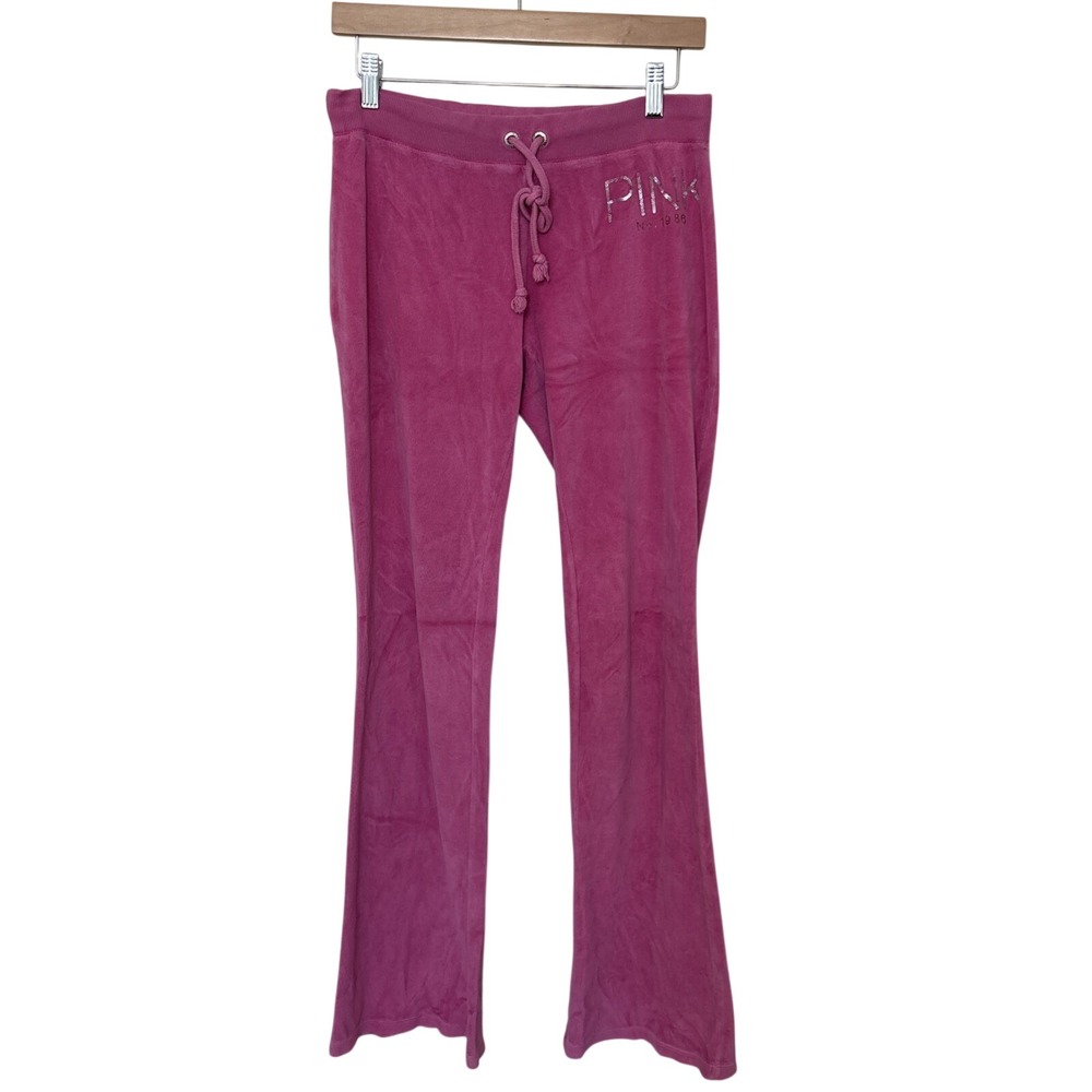 Victoria's Secret Pink Velour Flare Pants Back Pockets‎ Sequins Bling Small